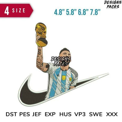 Swoosh Messi Embroidery Design 4.8