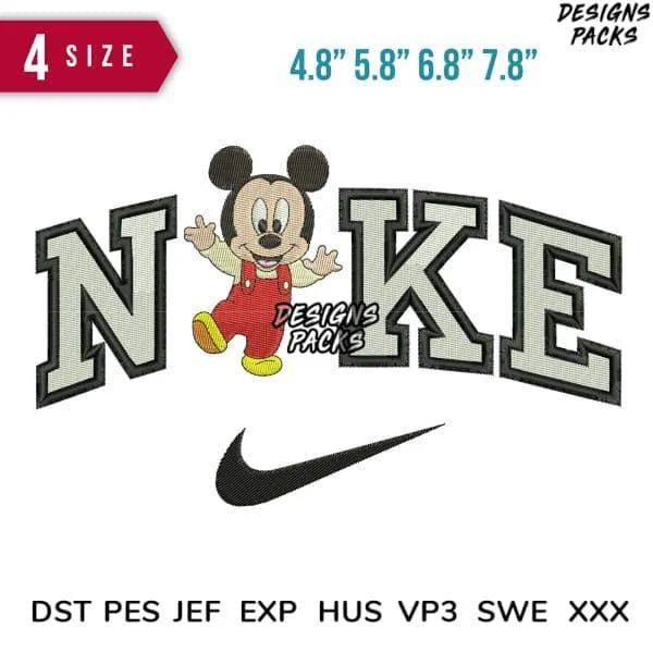 Swoosh Baby mickey Embroidery Design 4.8" 5.8" 6.8" 7.8"