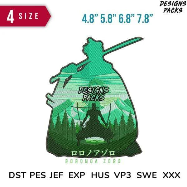 Roronoa Zoro Panoramic B Embroidery Design 4.8" 5.8" 6.8" 7.8"