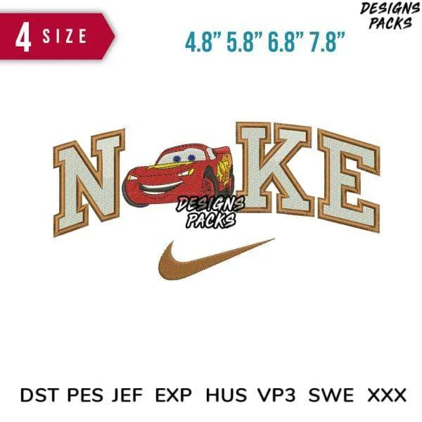 Swoosh Mcqueen Car Embroidery Design 4.8" 5.8" 6.8" 7.8"