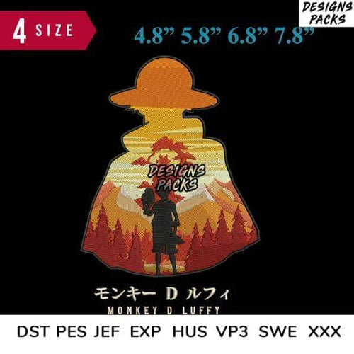 Luffy Monkey D One Piece Nature Embroidery Design 4.8
