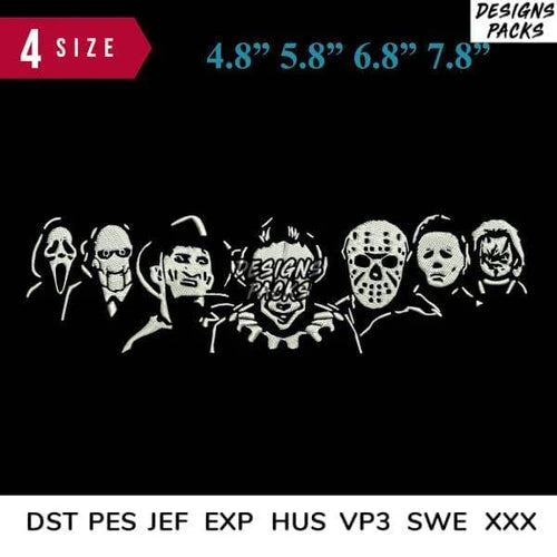 Horror Halloween Group Shilouette Embroidery Design 4.8