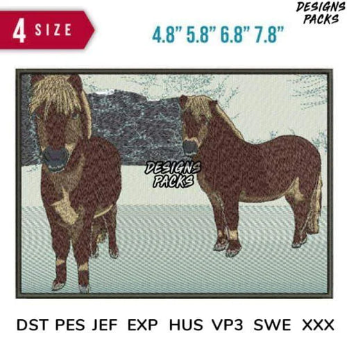 2 Horse Pony Embroidery Design 4.8