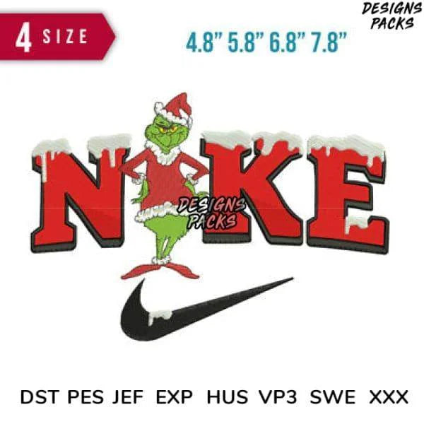 Swoosh Snow Grinch Christmas Embroidery Design 4.8" 5.8" 6.8" 7.8"