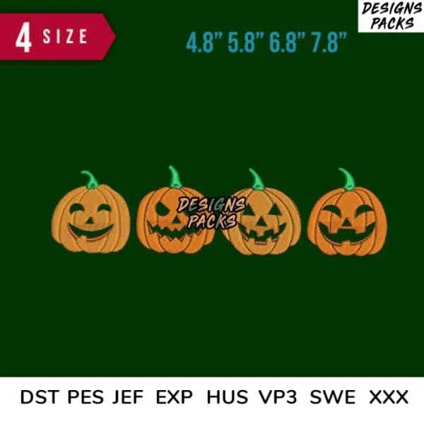 4 Pumpkins Embroidery Design 4.8" 5.8" 6.8" 7.8"