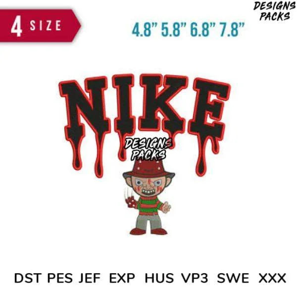 Swoosh Freddy krueger Halloween Little Embroidery Design 4.8" 5.8" 6.8" 7.8"