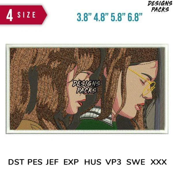 2 Girl Sad Embroidery Design 3.8" 4.8" 5.8" 6.8"