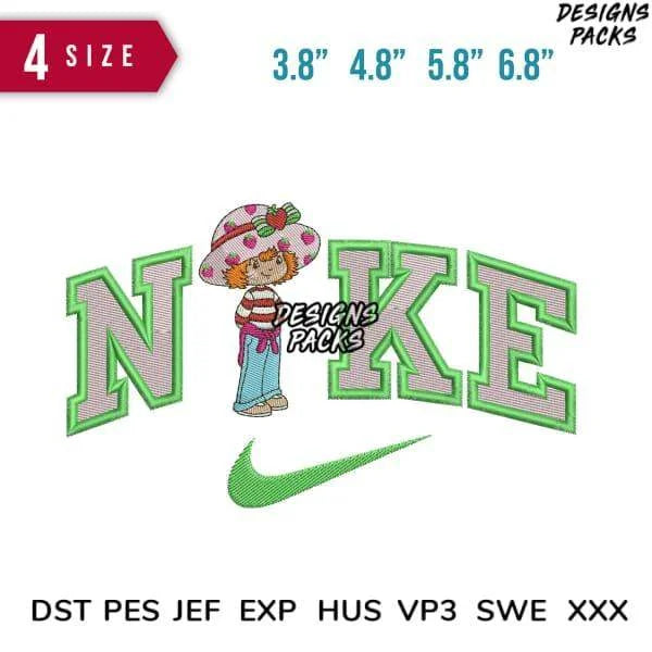 Swoosh Strawberry Embroidery Design 3.8" 4.8" 5.8" 6.8"