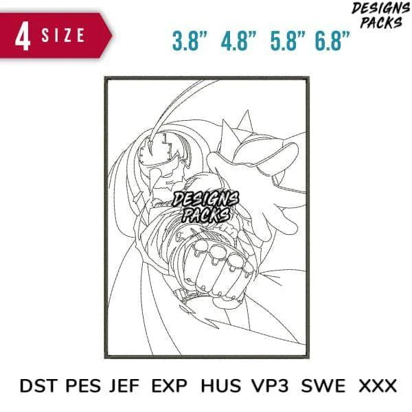 Fullmetal Achiemist Line art Embroidery Design 3.8" 4.8" 5.8" 6.8"