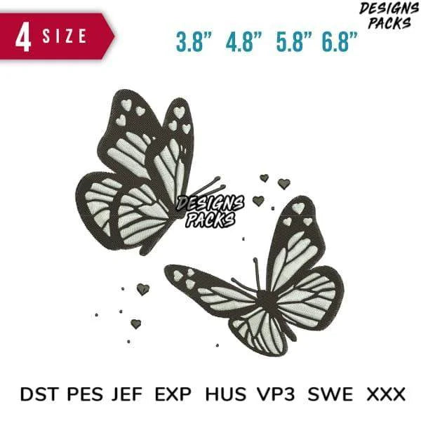 2 butterflies Embroidery Design 3.8" 4.8" 5.8" 6.8"