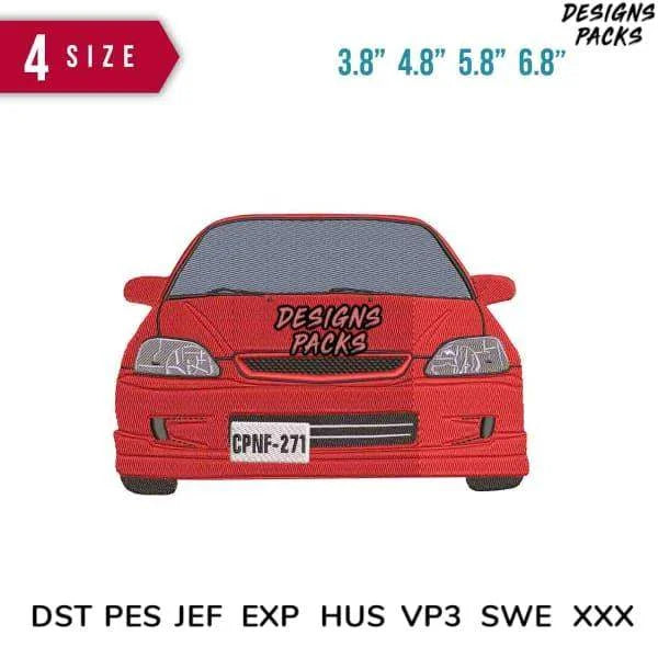 Red Car Embroidery Design 3.8" 4.8" 5.8" 6.8"