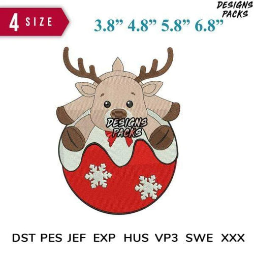 Deer Ball Christmas Embroidery Design 3.8