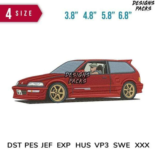 Civic Red Car Embroidery Design 3.8