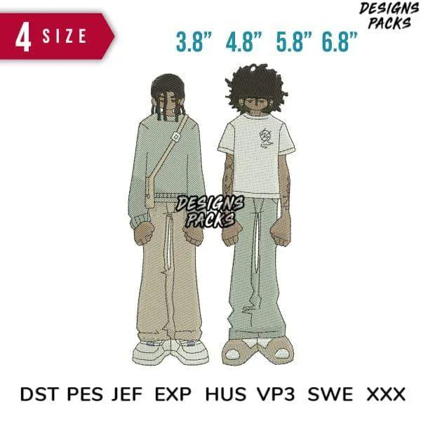 2guys Embroidery Design 3.8" 4.8" 5.8" 6.8"