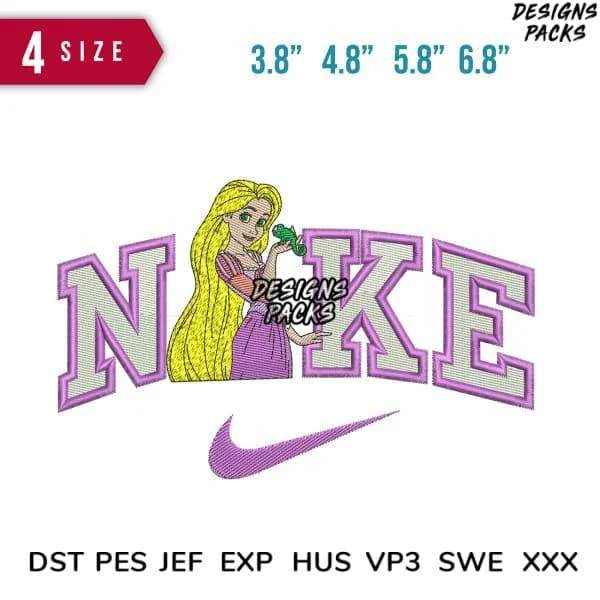 Swoosh Rapunzel Embroidery Design 3.8" 4.8" 5.8" 6.8"