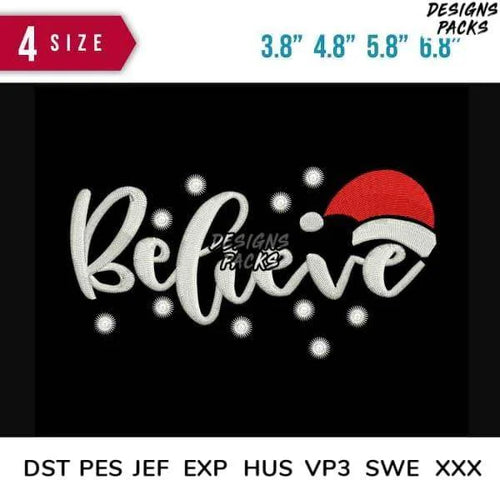 Believe hat christmas Embroidery Design 3.8