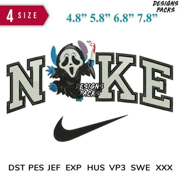 Swoosh Stitch Ghost Face Embroidery Design 4.8" 5.8" 6.8" 7.8"