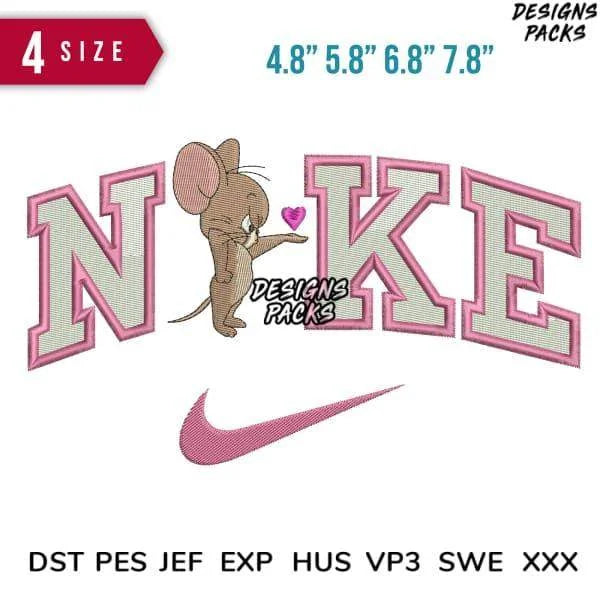 Swoosh Jerry Mouse Cartoon Embroidery Design Multi Sizes