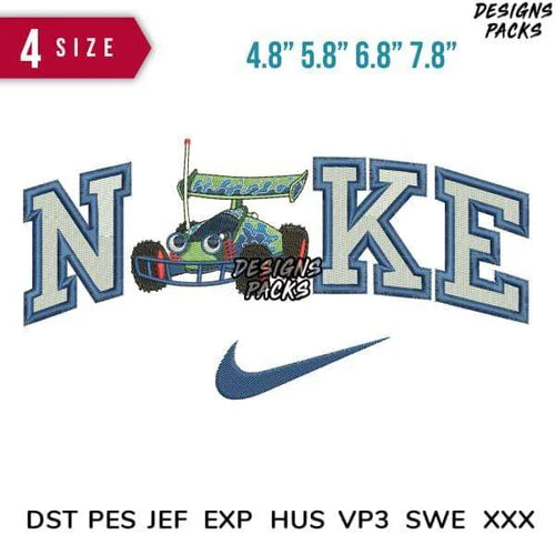 Swoosh RC Car Cartoon Embroidery Design Multi Sizes