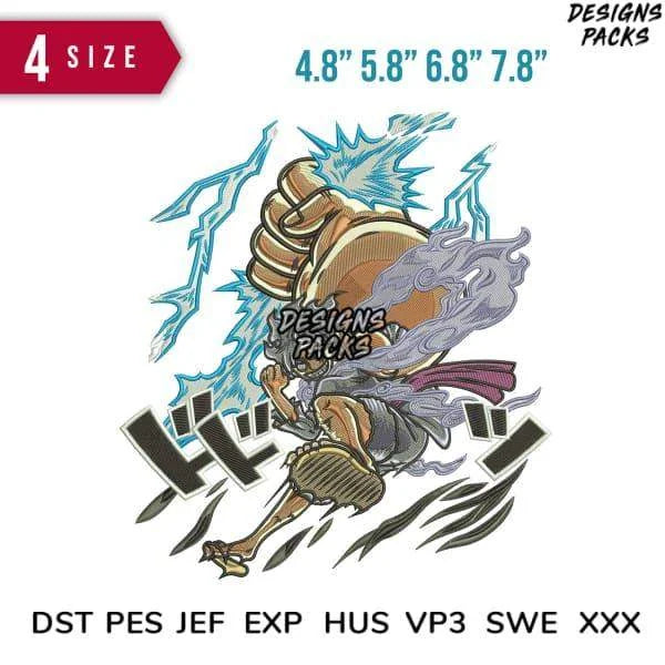 Luffy Gear 5 fire Embroidery Design Multi Sizes