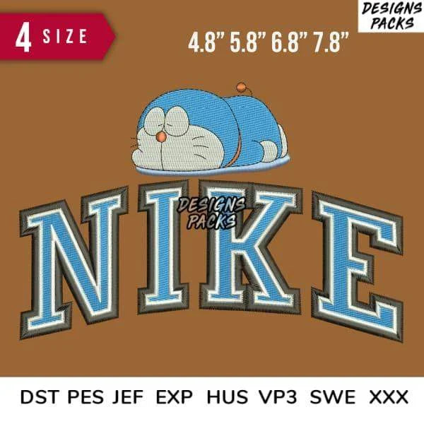 Swoosh Doraemon Sleep Embroidery Design Multi Sizes