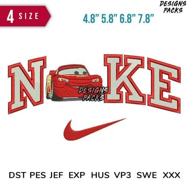 Swoosh Mc Cartoon Red Car Embroidery Design Multi Sizes