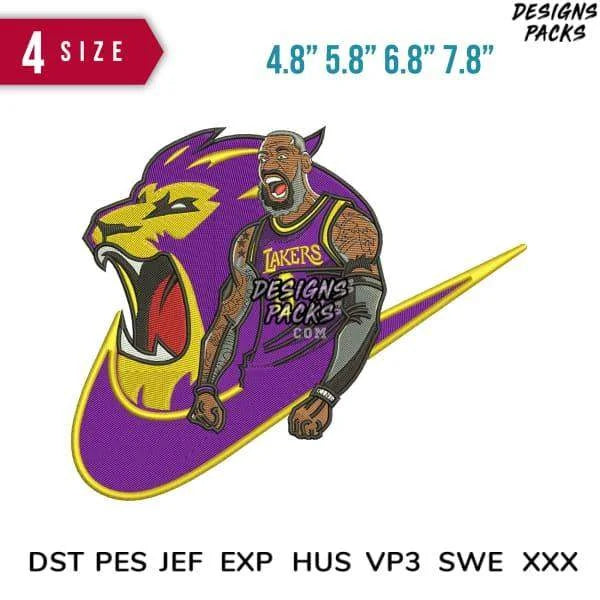 Swoosh Lakers Basketball Lion Embroidery Design