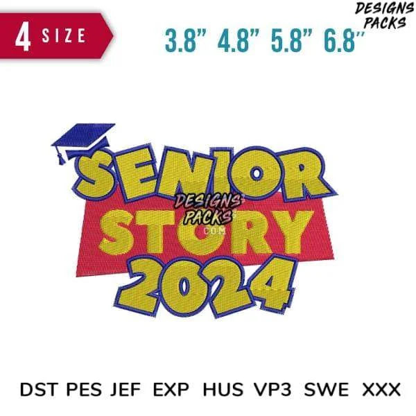 Senior Story 2024 Cartoon Graduation Embroidery Design