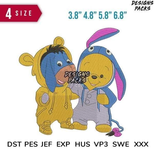Baby pooh and Eeyore Cartoon Embroidery Design