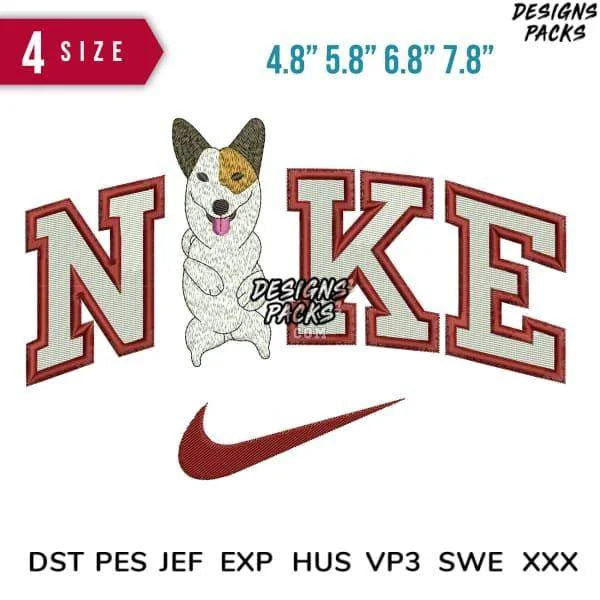 Swoosh Sport Brand Corgi Dog Stand Embroidery Design