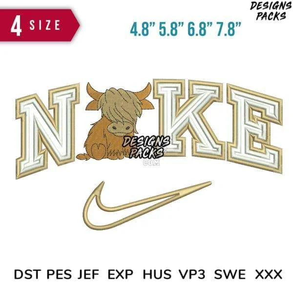 Swoosh Sport Brand Double bull Highland Embroidery Design