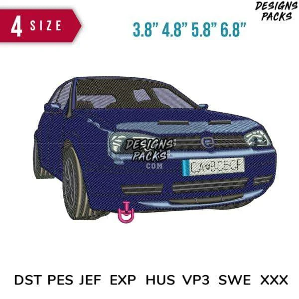 Car Dark Blue VW Golf Mk4 Embroidery Design