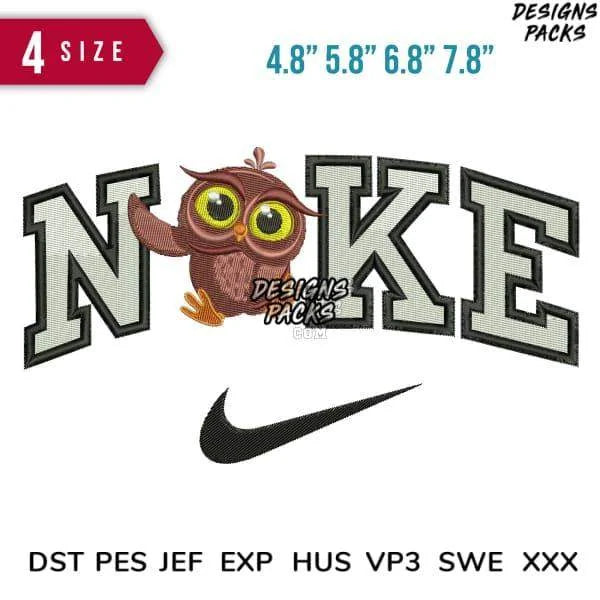 Swoosh Sport Brand Baby Owl Cartoon Embroidery Design