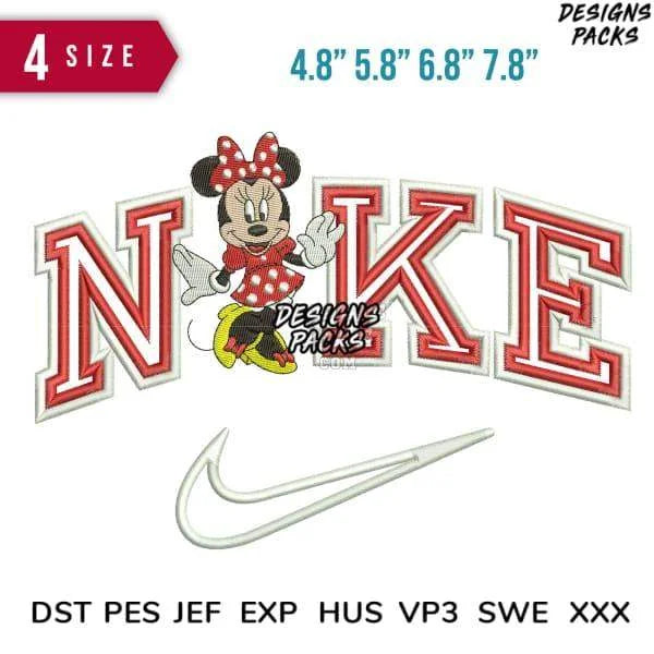 Swoosh Sport Brand Minnie Couple Cartoon Embroidery Design