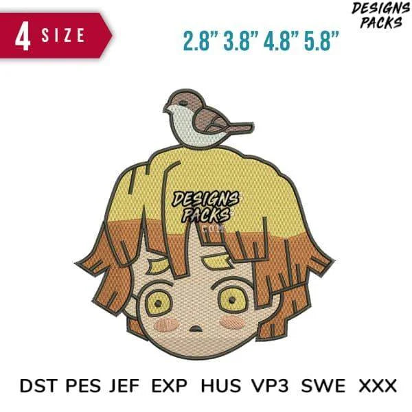 Zenitsu Face with bird Anime Embroidery Design