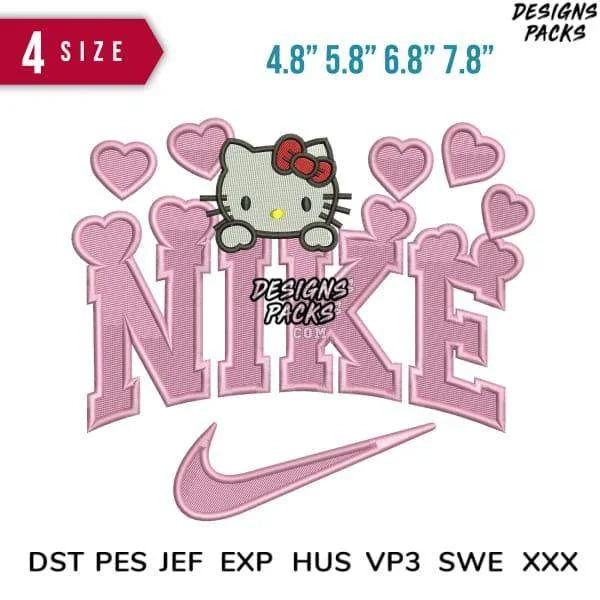 Swoosh Sport Brand kitty Love Hearts Embroidery Design
