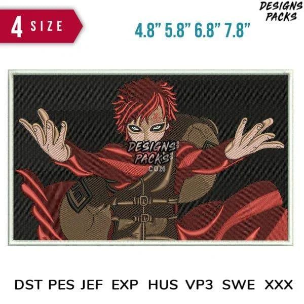 Gaara Rectangle Anime Embroidery Design