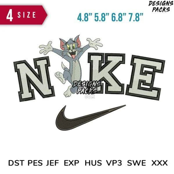 Swoosh Sport Brand Tom Happy Cat Cartoon Embroidery Design