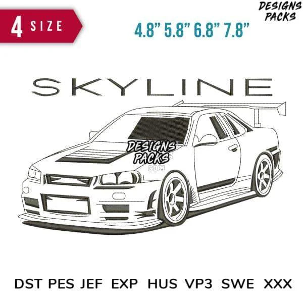 Skyline Car Nissan Embroidery Design