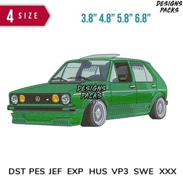 VW Green GTI Car Embroidery Design