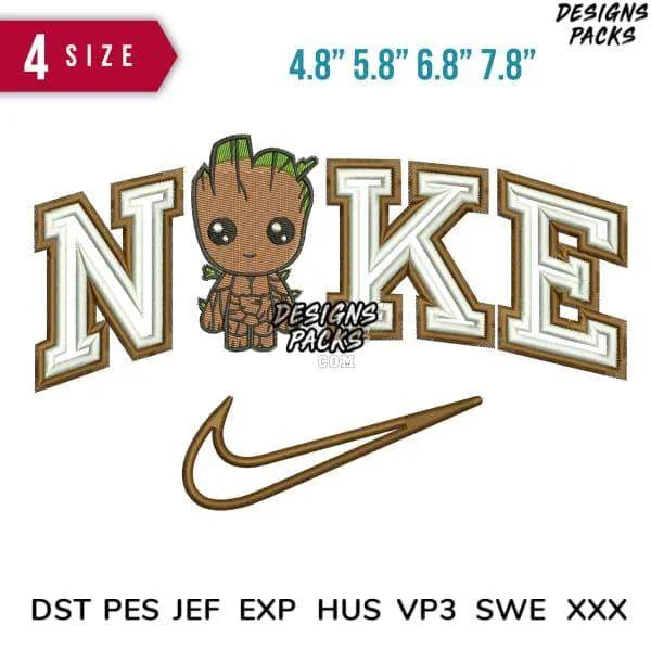 Swoosh Sport Brand Double Outline Groot Hero Movie Embroidery Design