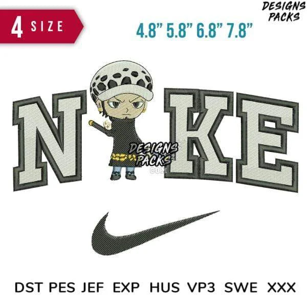 Swoosh Sport Brand Trafalgar D. Water Law Chibi Anime Embroidery Design
