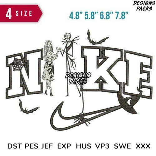 Swoosh Sport Brand sally and jack Cartoon Love Halloween Embroidery Design