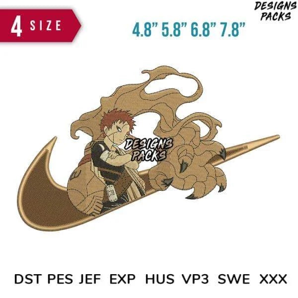 Swoosh Gaara angry Embroidery Design Multi Sizes