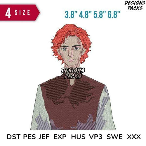 Anime Red Hair Embroidery Design Multi Sizes