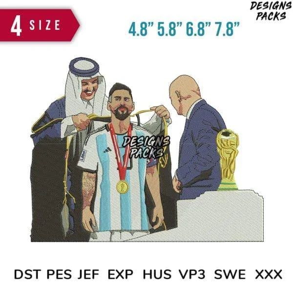 Messi Trophy presentation Embroidery Design 4.8" 5.8" 6.8" 7.8"