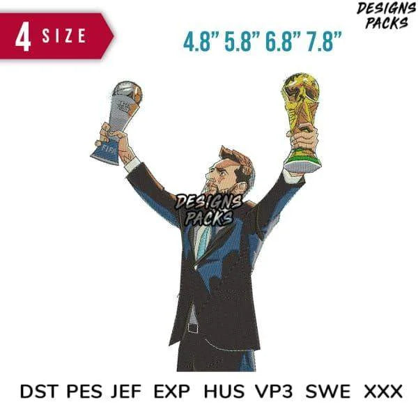 Messi Winn Trophy Embroidery Design 4.8" 5.8" 6.8" 7.8"