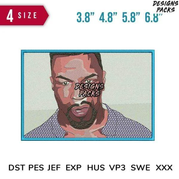 Mike Tyson Face Embroidery Design 3.8" 4.8" 5.8" 6.8"