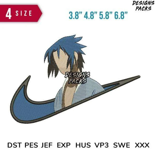Swoosh Sasuke no face Embroidery Design 3.8" 4.8" 5.8" 6.8"