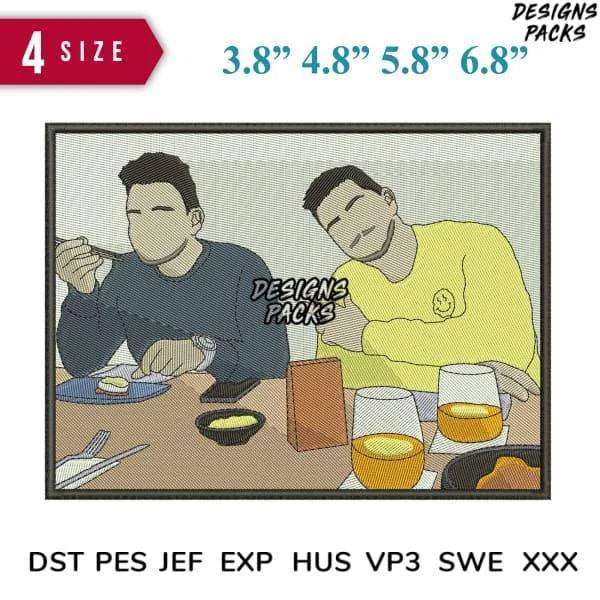 2 Dads Dinner Embroidery Design 3.8" 4.8" 5.8" 6.8"